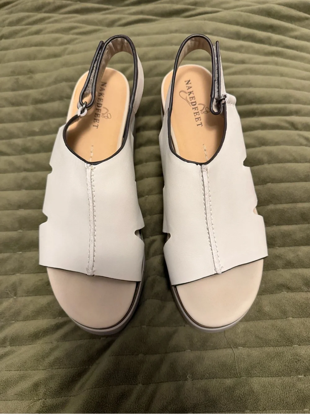Naked Feet Geo White and Gray Platform Sandal - Cutout Slingback